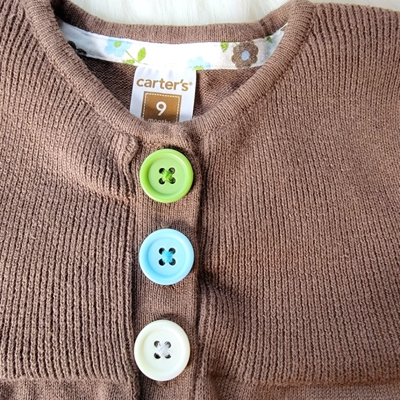 Carters 3 Button Up Sweater Brown Cozy Spring Fall Weather  Girl Size 9 Months - Picture 2 of 9